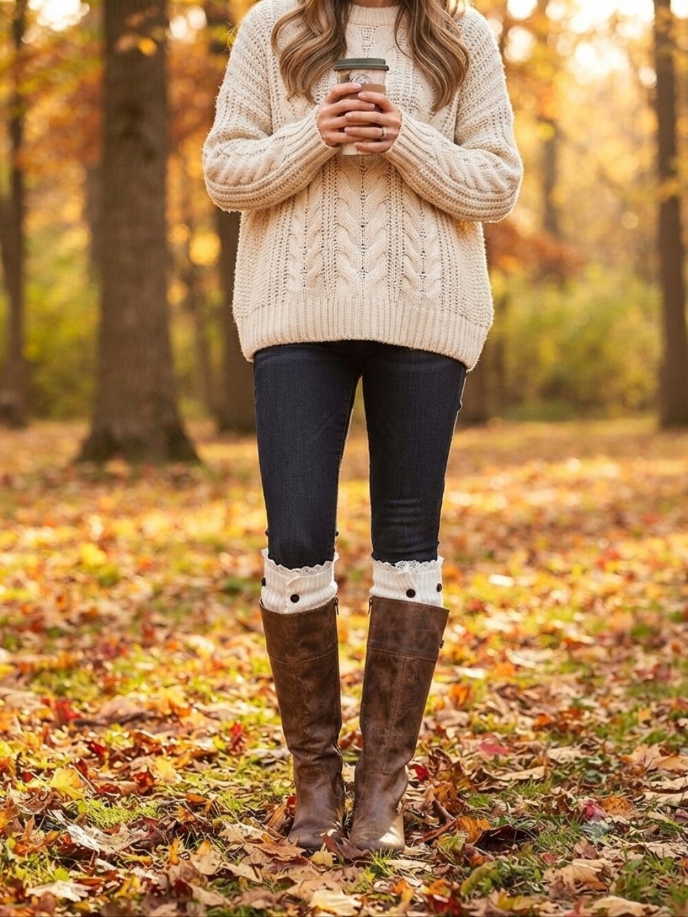Grace & Lace Cream Knit Leg Warmers/Boot Socks with Brown Buttons